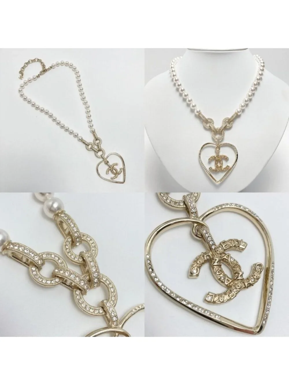 Chanel Coco Mark Heart Motif Necklace A21 P Champagne Gold Faux Pearl